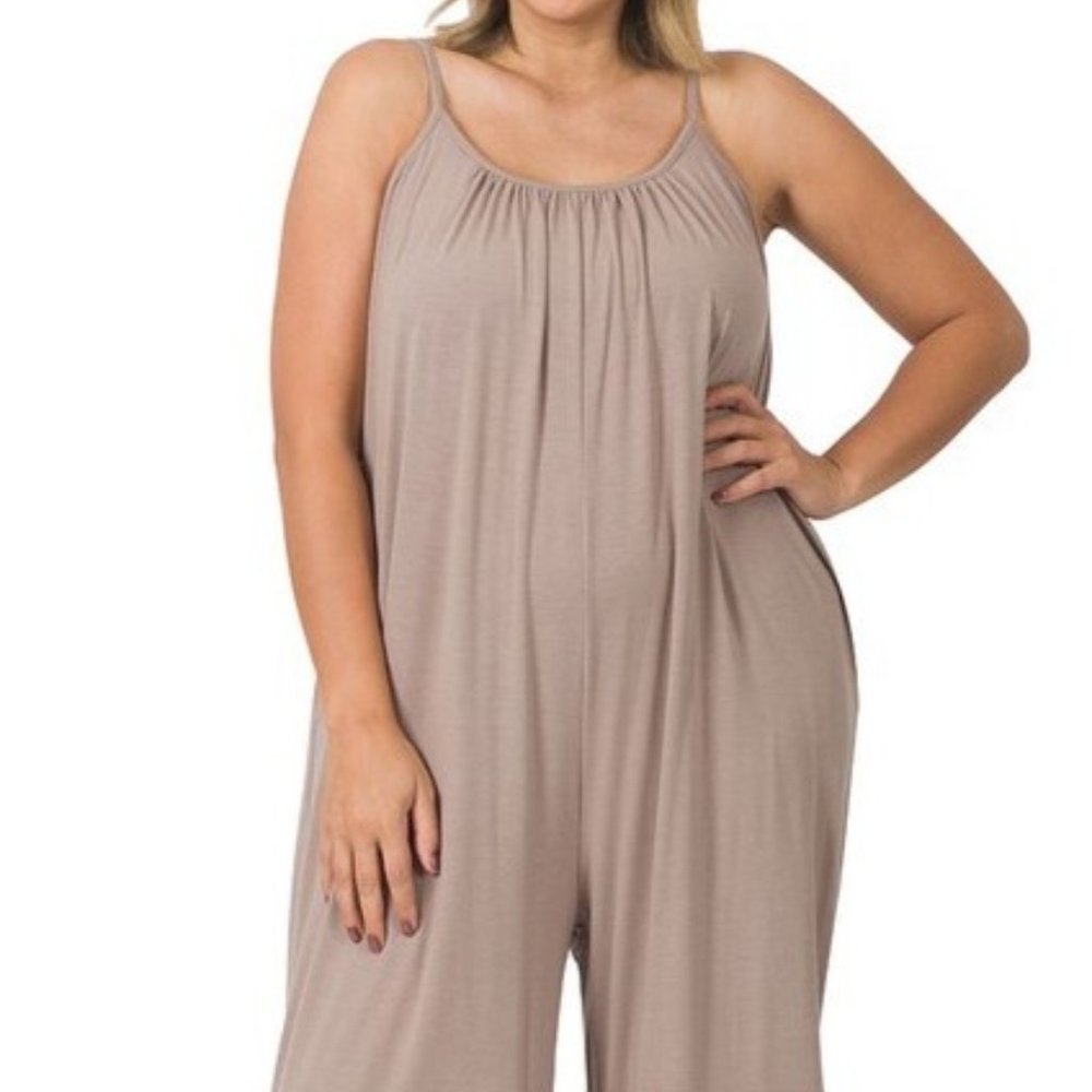 JUMPSUIT SLEEVELESS JUMPSUIT WITH POCKETS - ASH MOCHA 2X - Picture 2 of 7